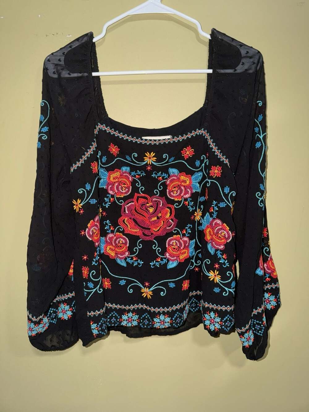 Savanna Jane Black Embroidered Floral Blouse